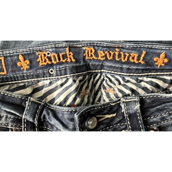 Rock Revival Jeans Low Rise Straight Y2k Flap Pockets Rhinestone Sequin Fade 26 - Picture 5 of 7